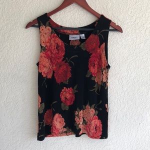 Chico’s Black Floral Sleeveless Tank Top